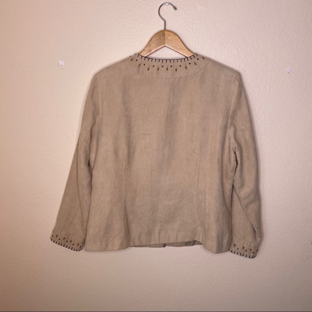 Dress Barn Beaded Tan Suede Jacket Large - Picture 8 of 11